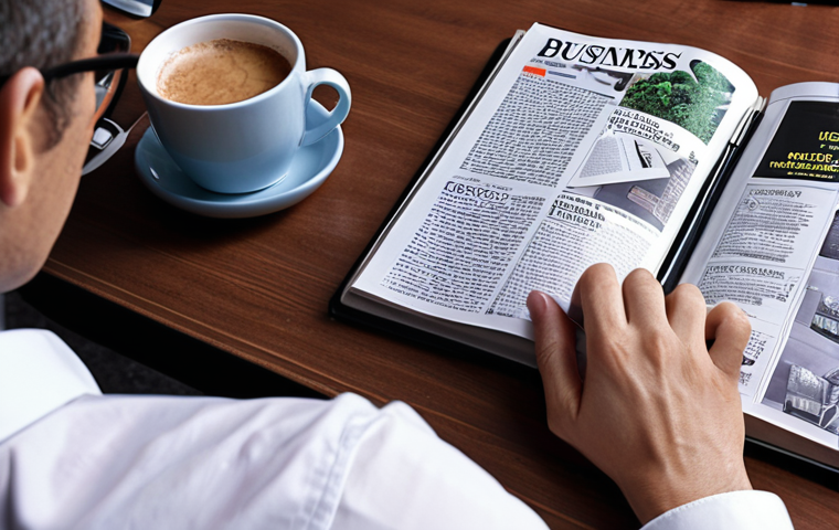 **Business Vocabulary Study:** A person studying a notebook filled with business vocabulary words, alongside business magazines and online resources.