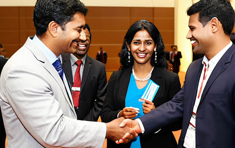**Image Prompt:** A diverse group of business people from various countries warmly shaking hands and smiling, exchanging business cards at a modern international conference. The focus is on conveying trust and respect across cultures, and highlighting networking opportunities. Subtle Bengali cultural elements are incorporated into the setting.